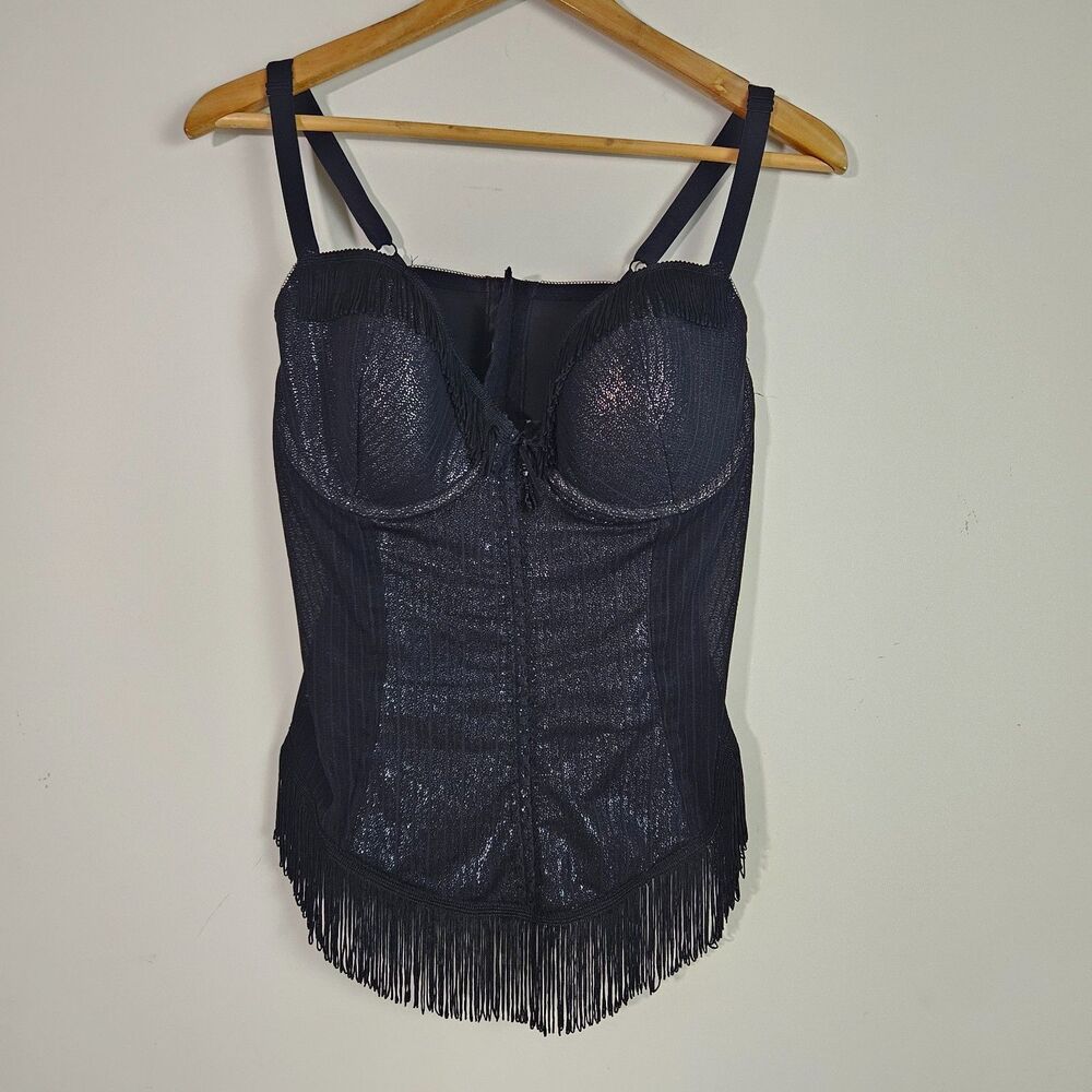 Seductive Wear by Cinema Etoile Bustier 1X Black Fringe Shimmer Whimsigoth Glam